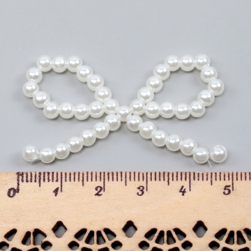 リボンパール パールデコパーツ アクリル製 パール4㎜ リボンパーツ 樹脂パーツ 約35×50mm （4ヶ）