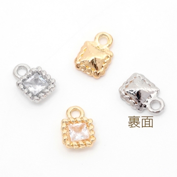 ガラスストーンチャーム 正方形 カン付き 約6×8mm（6ヶ）