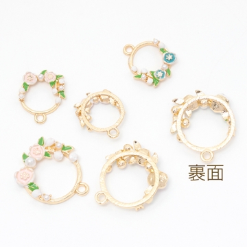 エポチャーム フラワー 花 リング型 カン付き 合金製 サイズ2種（2ヶ）
