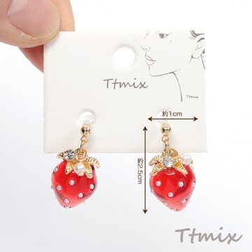 いちごイヤリング 苺イヤリング イチゴイヤリング 樹脂 合金製 約 1×2.5cm （2ヶ）