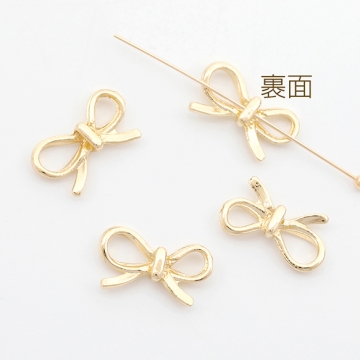 メタルパーツ リボン 裏穴 合金製 約8×13mm（6ヶ）