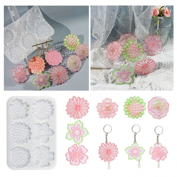 シリコンモールド フラワー型 蓮 バラ 向日葵 桜 椿 UVレジン型 樹脂粘土型 約13×19.1×6cm(1ヶ)