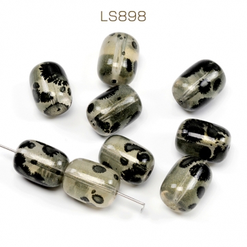 ガラスビーズ 筒形 円柱 墨模様 波紋 約12×16mm（20ヶ）