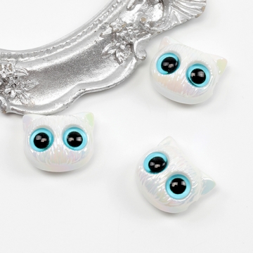 アクリルビーズ ABカラー 白猫 キャット 横穴 約15×18mm（2ヶ）