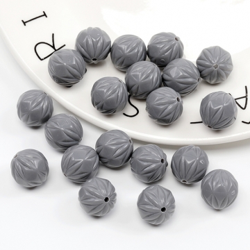 アクリルビーズ 彫刻風 アンティーク風 グレー 約14mm(10ヶ)