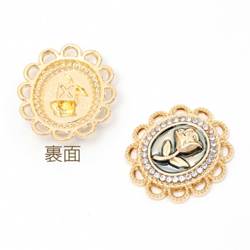 メタル貼り付けパーツ お花 バラ ゴールド レトロ アンティーク風 ビジュー 約21×23mm（2ヶ）