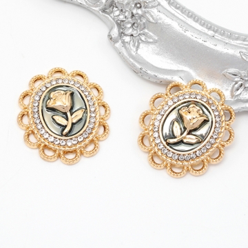メタル貼り付けパーツ お花 バラ ゴールド レトロ アンティーク風 ビジュー 約21×23mm（2ヶ）