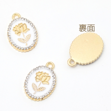 樹脂チャーム バラ ビジュー ゴールド 上品 約15×21mm（2ヶ）