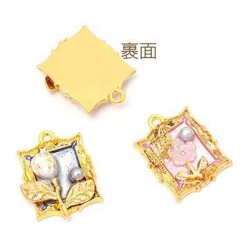 樹脂チャーム 絵画風 フラワー 花 パール付き 1カン 約20×26mm（1ヶ）