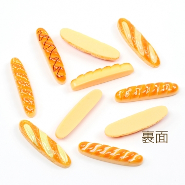 樹脂貼付けパーツ フランスパン コッペパン スイーツ 食品サンプル カラフル レジン ※種類ランダム 約9×38mm（10ヶ）