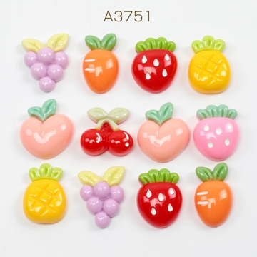 樹脂貼付けパーツ フルーツ 果物 野菜 食品サンプル カラフル レジン ※種類ランダム（20ヶ）