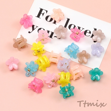 ミニクリップ フラワー ヘアクリップ ヘアアクセサリー クリアカラー 春夏カラー ※カラーランダム 約13mm（20ヶ）