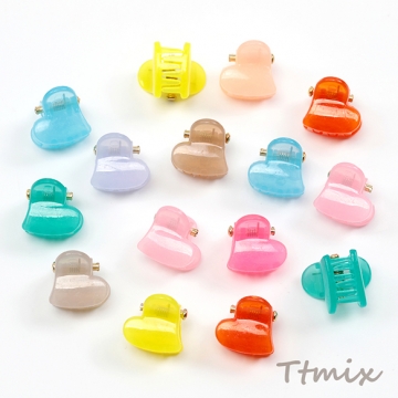 ミニクリップ ハート ヘアクリップ ヘアアクセサリー クリアカラー 春夏カラー ※カラーランダム 約12×13mm（20ヶ）