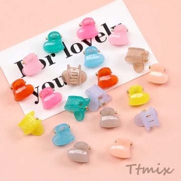 ミニクリップ ハート ヘアクリップ ヘアアクセサリー クリアカラー 春夏カラー ※カラーランダム 約12×13mm（20ヶ）
