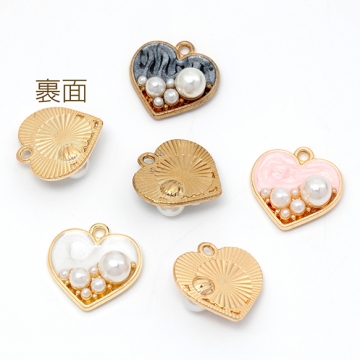 エポチャーム ハート パール付き 合金製 約17×18mm（4ヶ）