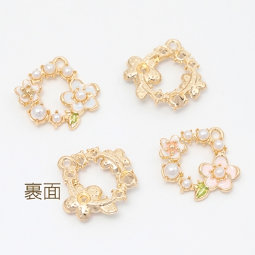 エポチャーム フラワー パール チャームパーツ 合金製 約20×21mm（2ヶ）