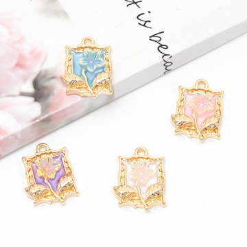 エポチャーム 立体花模様 スクエア型プレート花チャーム 春新色フラワーチャーム 約13×18mm (4ヶ入り)