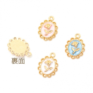 エポチャーム 春新色パステルカラー レース模様 オーバル型 花チャーム フラワーチャーム 約12×17mm (4ヶ入り)