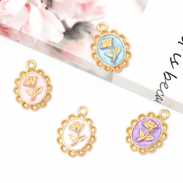 エポチャーム 春新色パステルカラー レース模様 オーバル型 花チャーム フラワーチャーム 約12×17mm (4ヶ入り)