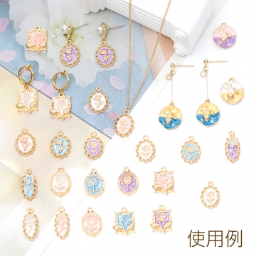 エポチャーム 春新色パステルカラー レース模様 オーバル型 花チャーム フラワーチャーム 約12×17mm (4ヶ入り)
