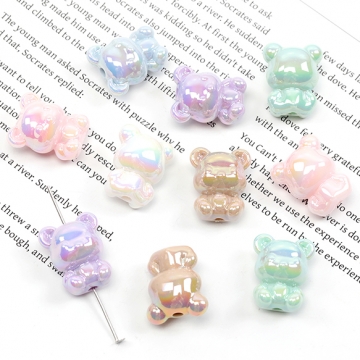 アクリルビーズ クマ 熊 ベア オーロラ加工 アニマルビーズ 立体動物ビーズ 縦穴 約 17×21mm(6ヶ) ※ランダム発送