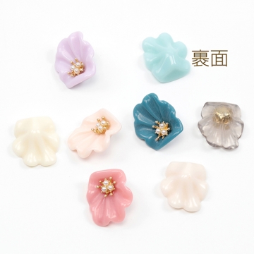 樹脂パーツ 貼り付けパーツ フラワー お花 合金製 約16×17mm（4ヶ）