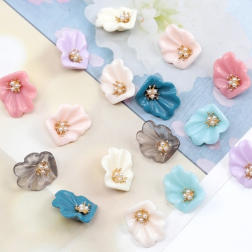 樹脂パーツ 貼り付けパーツ フラワー お花 合金製 約16×17mm（4ヶ）