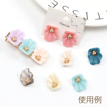 樹脂パーツ 貼り付けパーツ フラワー お花 合金製 約16×17mm（4ヶ）