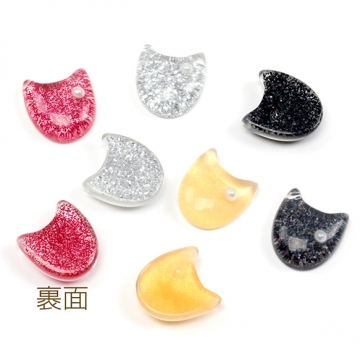 樹脂貼付けパーツ 猫顔 猫フェイス キャット ラメ入り アニマルデコパーツ 動物カボション 約16×17mm（4ヶ）
