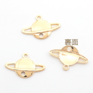 メタルチャーム 銅製 UFO 宇宙 プラネット メタルパーツ コネクターパーツ 上1カン下1穴付き 約12×19mm（6ヶ）