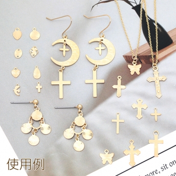 メタルプレートチャーム 銅製 クロス 十字架 メタルチャーム メタルパーツ 1カン付き 約8×16mm（6ヶ）