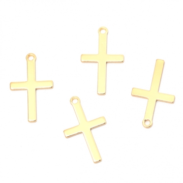 メタルプレートチャーム 銅製 クロス 十字架 メタルチャーム メタルパーツ 1カン付き 約11×18mm（4ヶ）