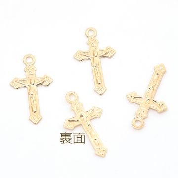 メタルプレートチャーム 銅製 エンボス加工 クロス 十字架 メタルチャーム メタルパーツ 1カン付き 約12×20mm（6ヶ）