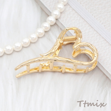 バンスクリップ 合金製 リボン ハート 髪飾り 髪留め ヘアクリップ ゴールド 約3.5×7cm（1ヶ）※メール便不可