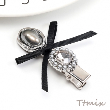 ヘアクリップ 鉄製/合金製 ビジュー付き リボン付き 髪飾り 髪留め ヘアピン 約1.5×5cm（1ヶ）