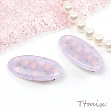 ヘアクリップ 鉄製/アクリル製 オーバル フラワー 花 髪飾り 髪留め ヘアピン 約1.7×4cm（2ヶ）