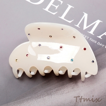 バンスクリップ アセテート ミルキーカラー カラフル 石付き 髪飾り 髪留め 約4.5×7.5cm（1ヶ）※メール便不可