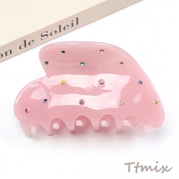 バンスクリップ アセテート ミルキーカラー カラフル 石付き 髪飾り 髪留め 約4.5×7.5cm（1ヶ）※メール便不可