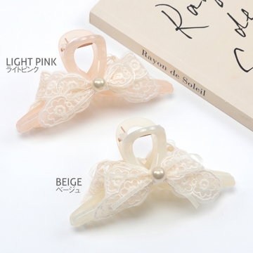 バンスクリップ アクリル ロリータ レースリボン付き 髪飾り 髪留め 約6.5×13cm（1ヶ）※メール便不可