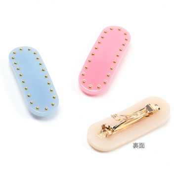 ヘアクリップ 鉄製/アセテート ゴールドビーズ付き 髪飾り 髪留め 約2.5×7.5cm（1ヶ）