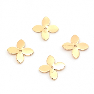 メタルパーツ メタルチャーム ４弁花 フラワー お花 アクセサリーパーツ 穴あり 銅製 約11mm（10ヶ）