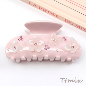 バンスクリップ アセテート フラワー 花 ミルキーカラー ヘアアクセサリー 髪飾り 約4×8cm（1ヶ）※メール便不可