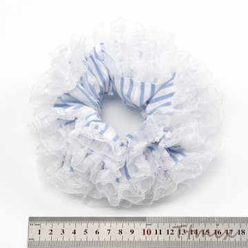 シュシュ ストライプ柄レース付き 上品 可愛い ヘアゴム ヘアアクセサリー 髪留め 髪飾り（1ヶ）