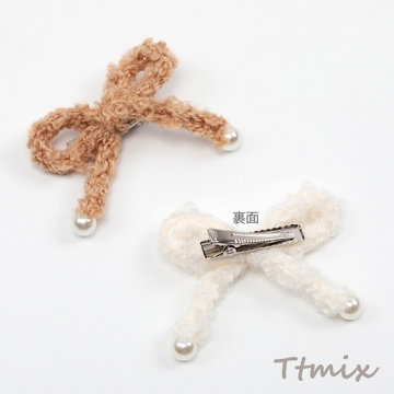 リボンヘアクリップ リボンニットヘアクリップ サイドクリップ ベビークリップ キッズヘアクリップ 1ペア