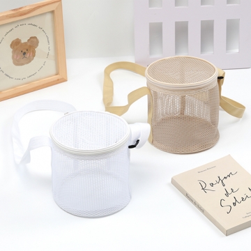メッシュバッグ 筒形 ショルダーバッグ ショッピング ビーチ プール キャンプ チャック付き 約15×15cm（1ヶ）
