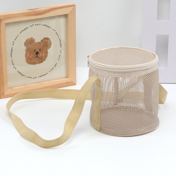 メッシュバッグ 筒形 ショルダーバッグ ショッピング ビーチ プール キャンプ チャック付き 約15×15cm（1ヶ）