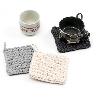 コースター コットン 手編み コップ敷き 和風 キッチン用品 約12×12cm（1ヶ）