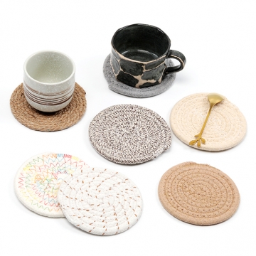コースター リネン 手編み 和風コップ敷き ボウルマット 北欧風コースター キッチン用品 約11cm（1ヶ）