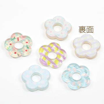 樹脂貼付けパーツ 樹脂製 ドーナツ型 フラワー 花 半面貼り付けパーツ カボション デコパーツ 約25mm（6ヶ）