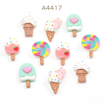 樹脂貼付けパーツ 樹脂製 アイス キャンディ ソフトクリーム スイーツ カボション デコパーツ パーツミックス（6ヶ）